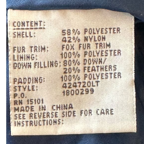 1 Madison Women L Blue 3/4 Length Detachable Fox Fur Trim Hood Zip Puffer Jacket - Picture 5 of 7